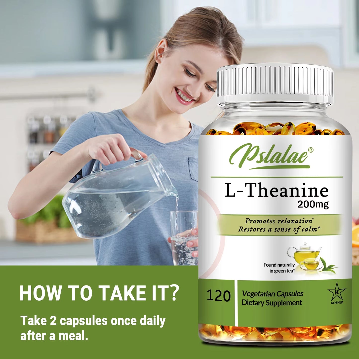 L-Theanine 200 Mg - Relieve Stress, Improve Concentration, Maintain a Calm and Relaxed Mood - 120 Capsules