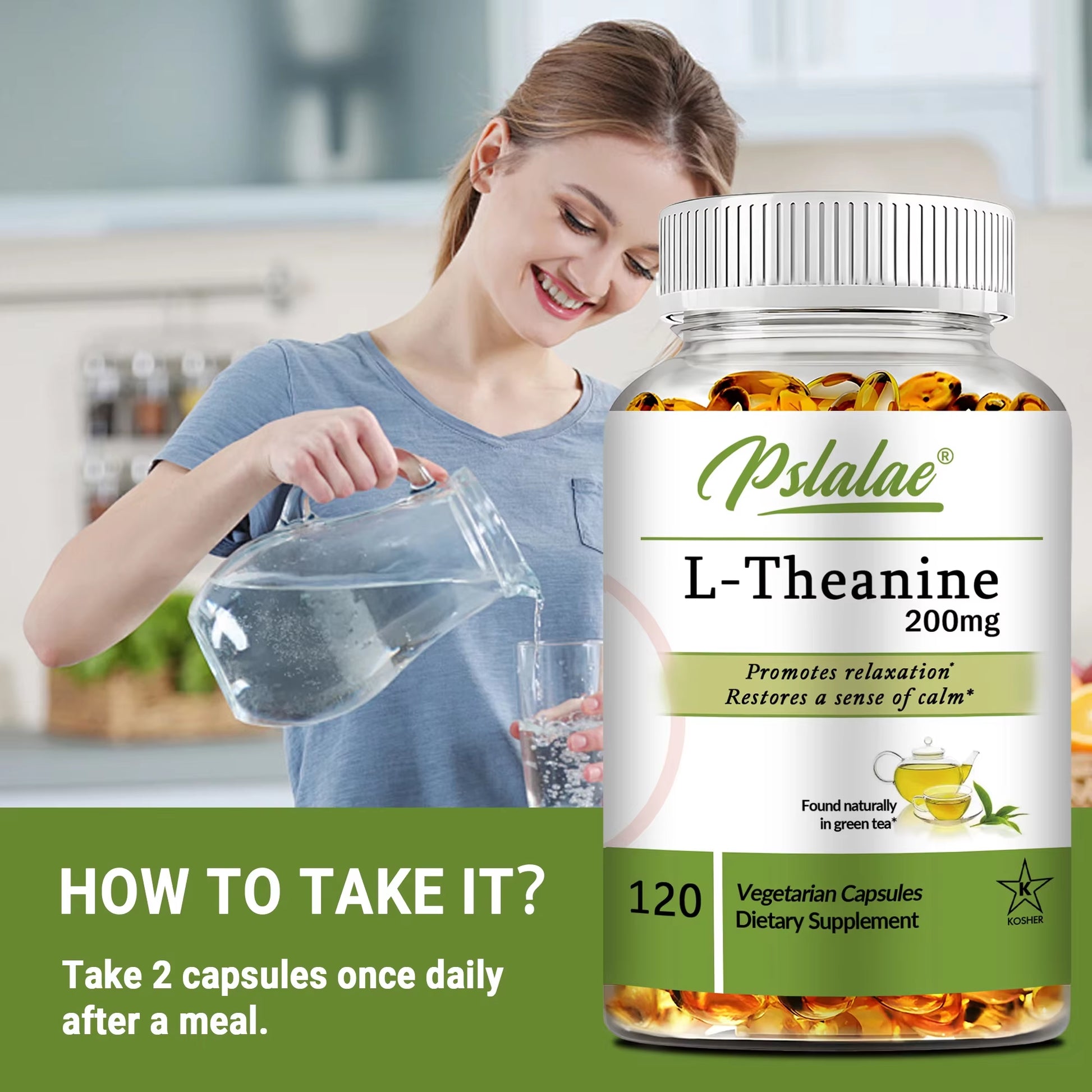 L-Theanine 200 Mg - Relieve Stress, Improve Concentration, Maintain a Calm and Relaxed Mood - 120 Capsules