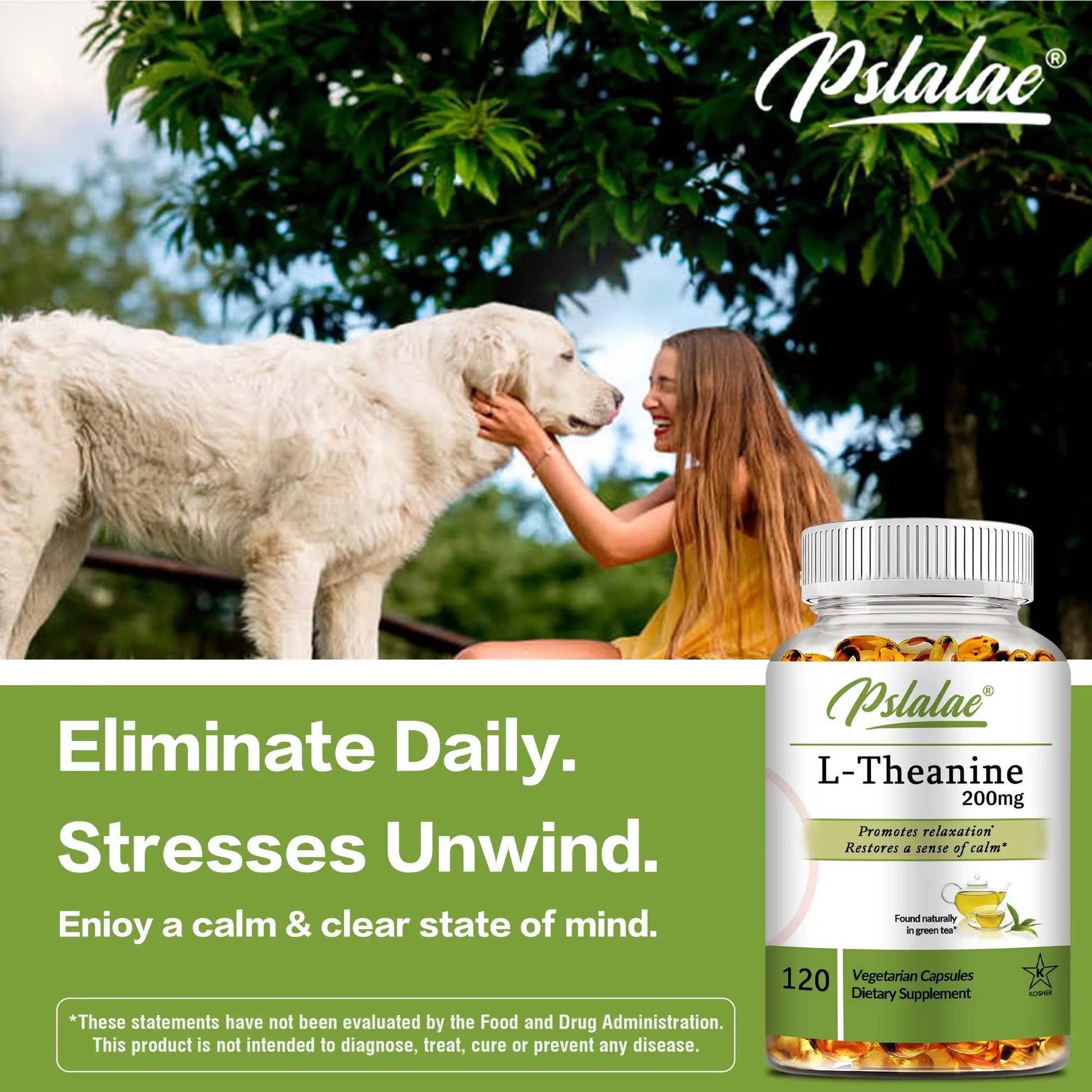 L-Theanine 200 Mg - Relieve Stress, Improve Concentration, Maintain a Calm and Relaxed Mood - 120 Capsules