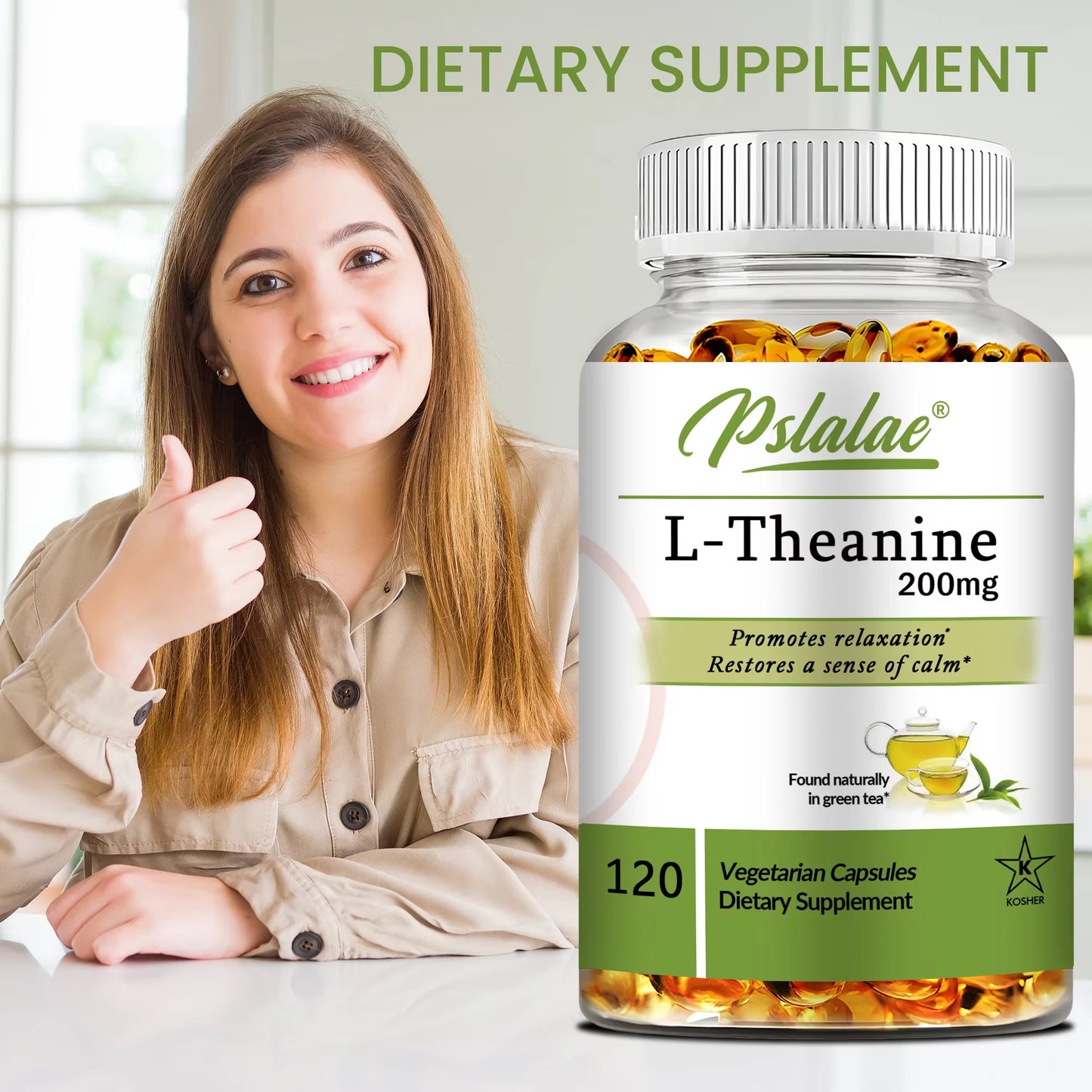 L-Theanine 200 Mg - Relieve Stress, Improve Concentration, Maintain a Calm and Relaxed Mood - 120 Capsules