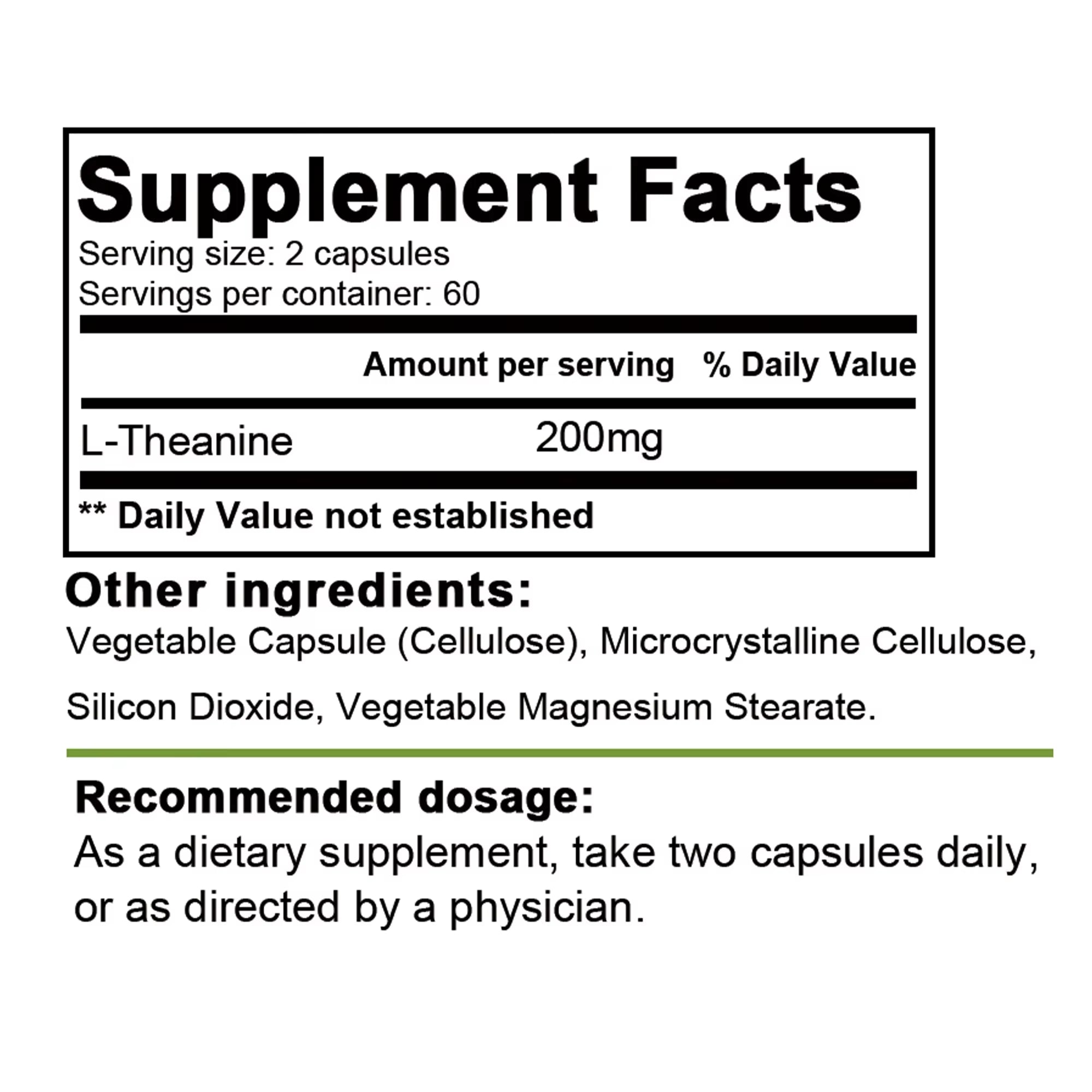 L-Theanine 200 Mg - Relieve Stress, Improve Concentration, Maintain a Calm and Relaxed Mood - 120 Capsules